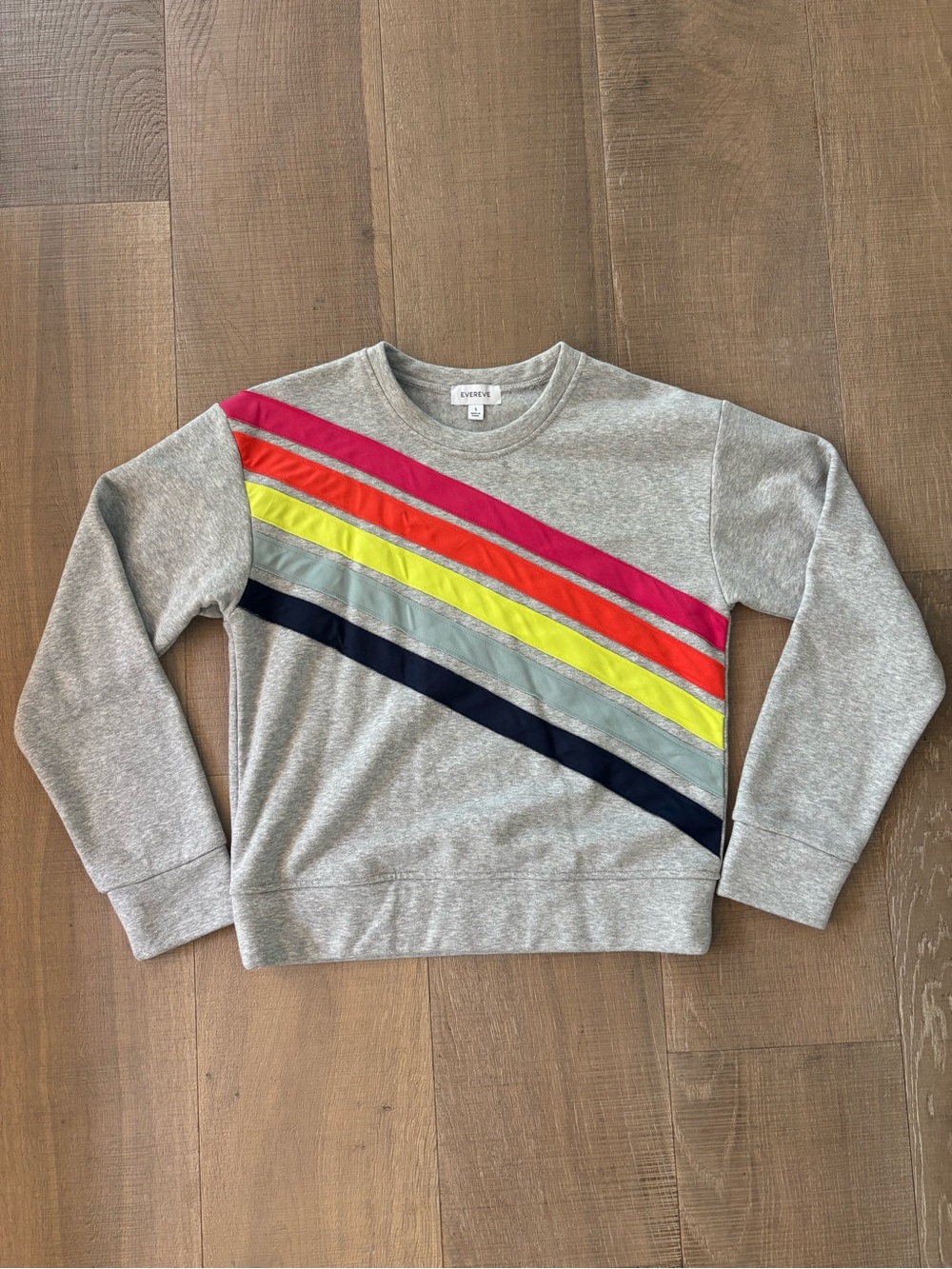 Evereve Women's Grey Sweatshirt with Rainbow Stripes - Picture 3 of 4